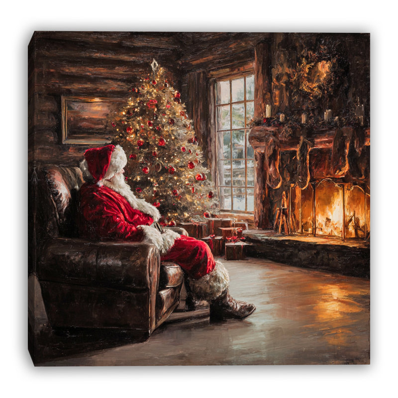 «Santa by the Fireside», art mural sur toile tendue, 12 po x 12 po