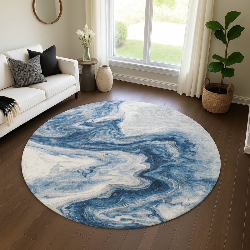 Premium Machine Washable Metinaro AMF1706 Abstract Rug, Round 8'