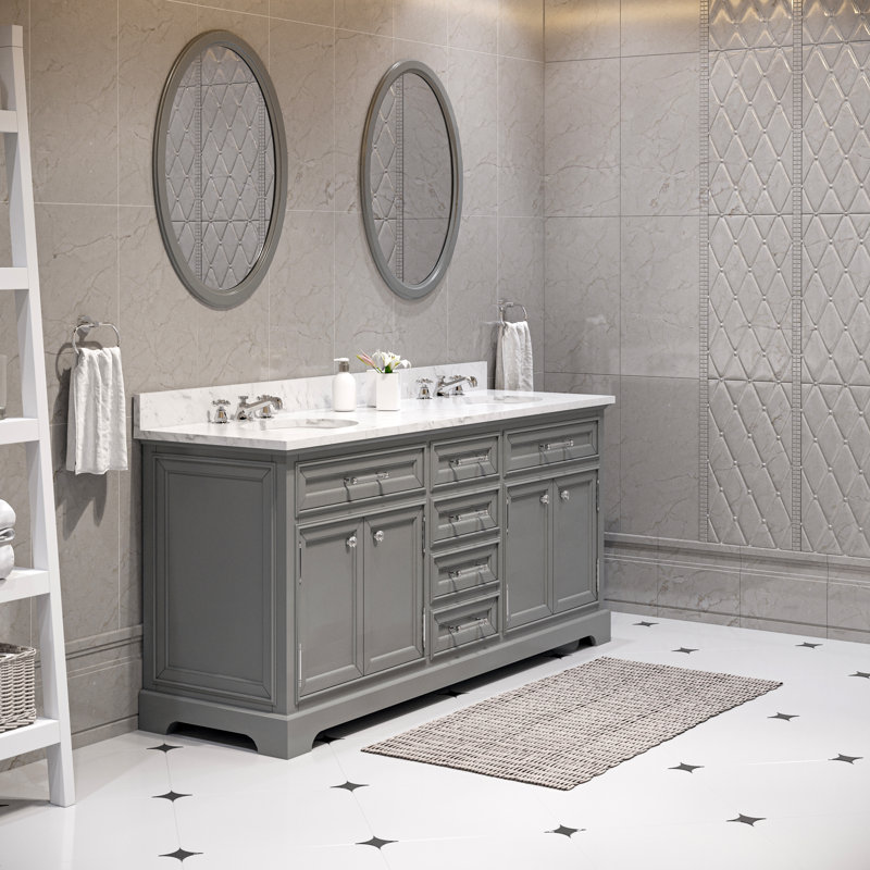 Derby 72'' Double Bathroom Vanity with Marble Top, Gray