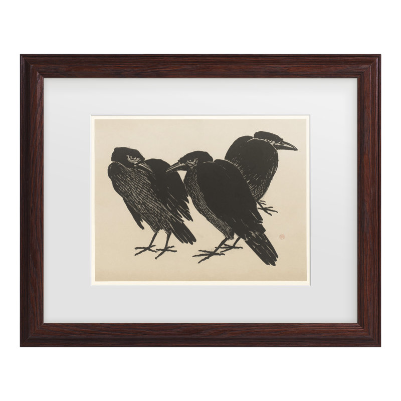 Henri Charles Guérard, trois corbeaux, 1872, 1897, art encadré mat, H 18,75 po x l 22,75 po