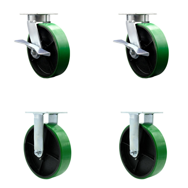 Ensemble de 4 roulettes en poly sur acier 4 pièces, Vert