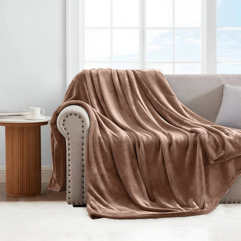 Reversible Faux Fur Mink Fleece Blanket Throw - Ultra Soft Plush Luxury Sofa & Bed Throw, Warm Light, Camel