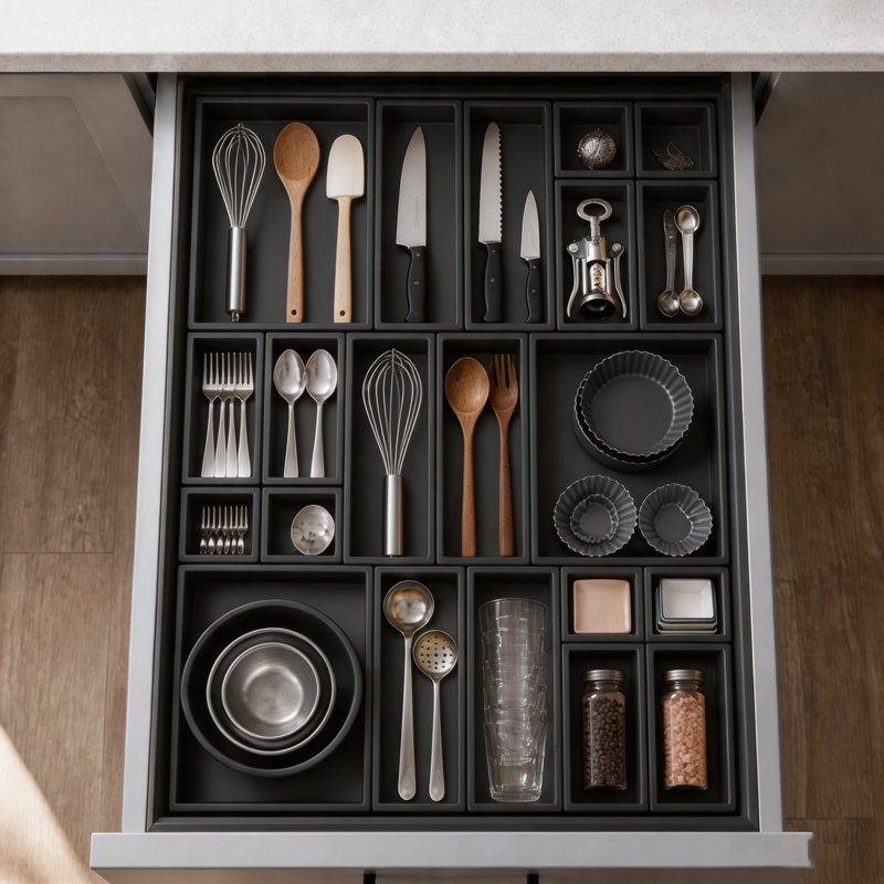 Ensemble de 21 tiroirs en bambou, bacs en bois multi-usages pour la cuisine, la salle de bain, le bureau et l'organisation de maquillage