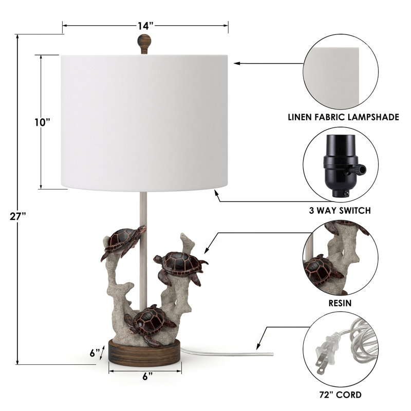 Claverton 27'' Turtle Coastal Seaside Table Lamp 3-Way Switch - Linen Shade