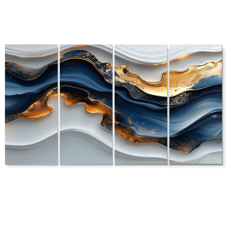 Golden Silence of Minimal arble River V - Art mural silencieux - Art mural moderne, H 28 po x l 48 po, 4