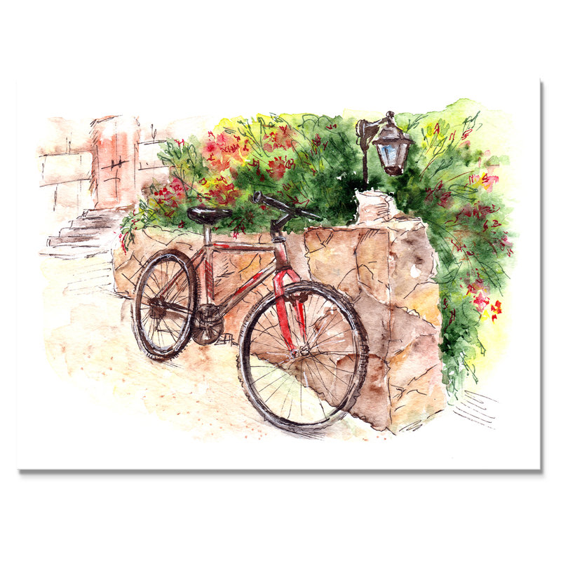 Impression florale sur toile avec bicyclette, H 16 po x l 32 po x P 1 po, Toile tendue