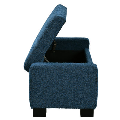 50.75" Wide Blue Textured Soft Fabric Bench With Hinged Lid, Suitable For Bedroom Footrest W Upholstered Great Storage And Seating