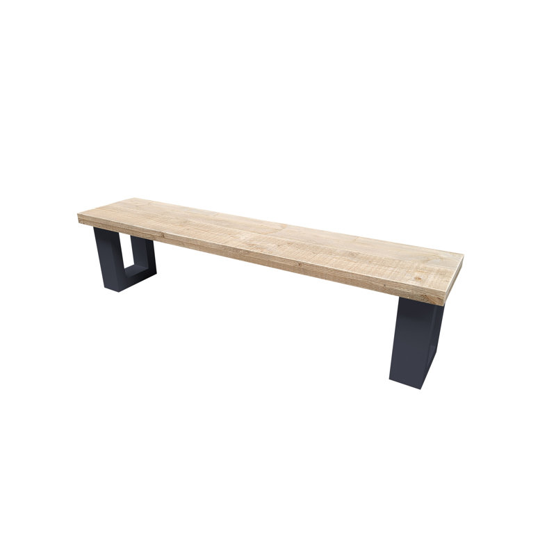 Agneta Wood Outdoor Bench, Natural/Black, 40cm H x 170cm W x 38cm D