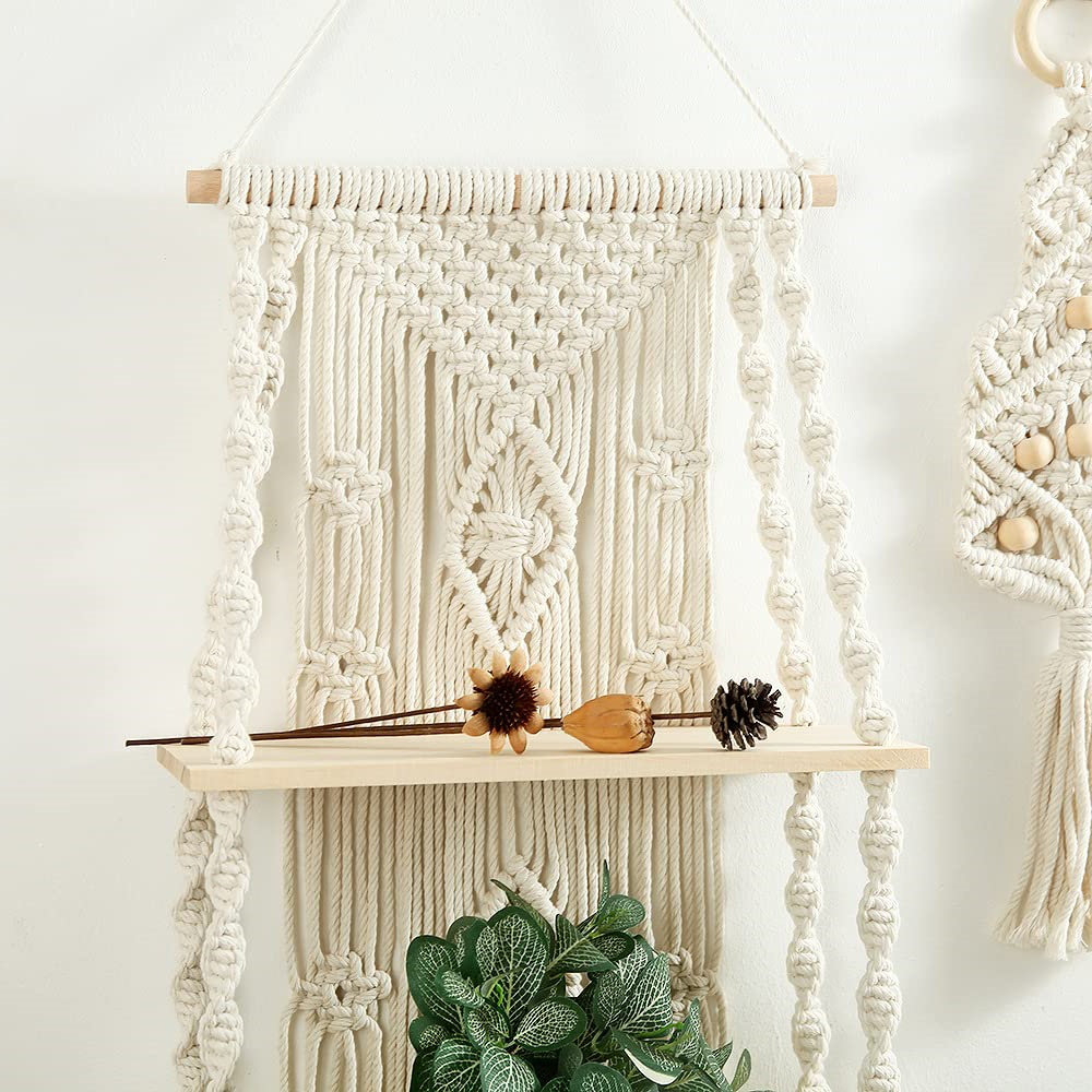 Dakota Fields Macrame Wall Hanging Shelf with Tassels - Wayfair Canada