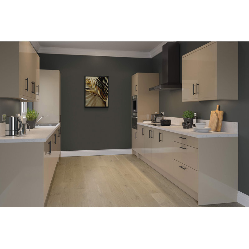 KitchenKit Flatpack Slab Gloss Base Unit Sink, Cashmere