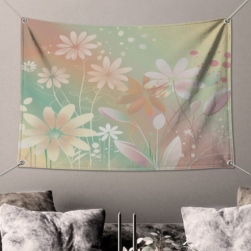 Tapisserie murale florale - Décoration murale nature, H 51 po x l 60 po avec 4 œillets