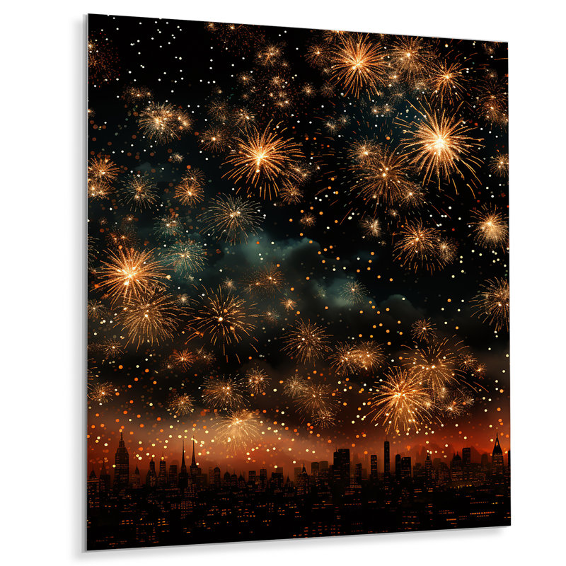 Feux d'artifice dorés, ciel magique, H 20 po x l 12 po x P 1 po