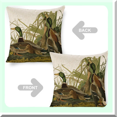 Farmhouse Mallard Ducks Linen Throw Pillow Covers - Double Sided Decorative Cushion with Zipper for Couch and Outdoor Sofa