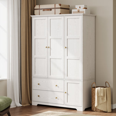 70.80" Modern Country 3 Door Armoire Wardrobe With 2 Drawers, Hanging Rod , 2 Adjustable Shelves And 1 Metal Trouser Rack For Bedroom
