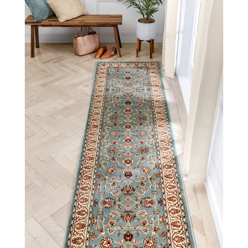 Leilla Sarouk Light Blue Traditional Rug, Runner 2'7" x 9'6"