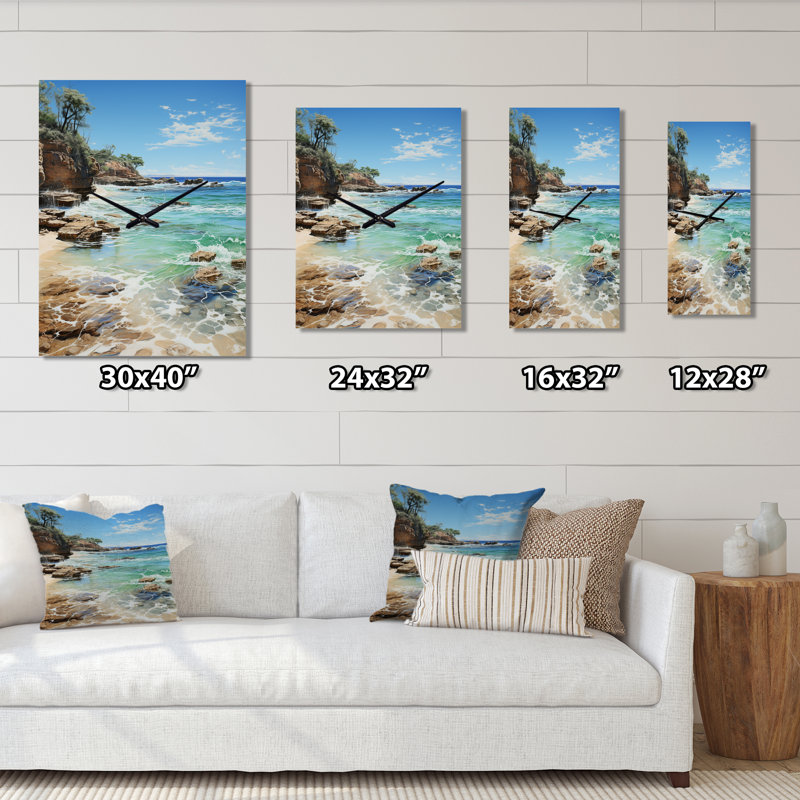 Beach Photo Ocean Escape V - Horloge murale nautique et plage, Médium