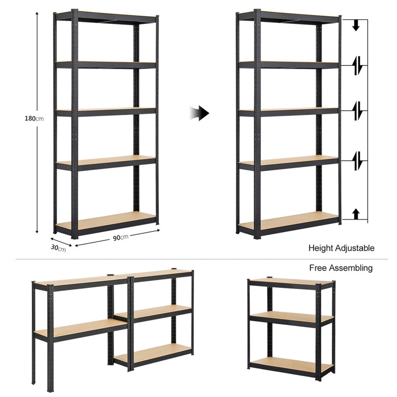  2PCS 5 Tiers Metal Storage Shelf 180 cm Height , Black