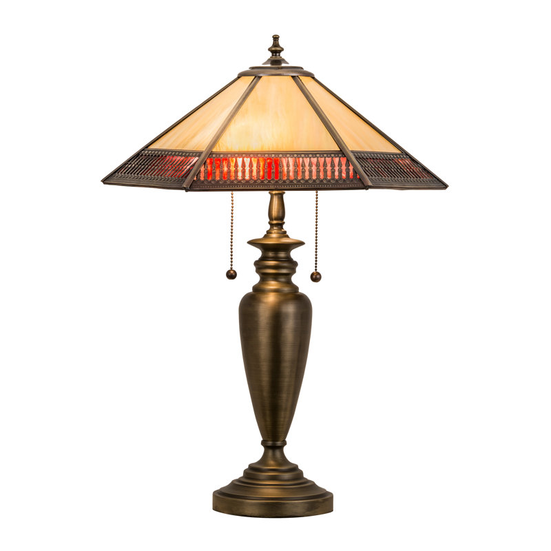 Antique Brass and Glass Gothic Table Lamp, 25"