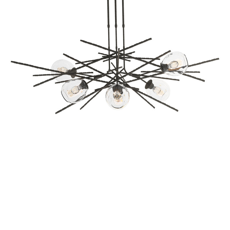 Griffin 6 - Light Sputnik Sphere Chandelier, Natural Iron, XLong: 32.3" to 71.3", Clear Glass