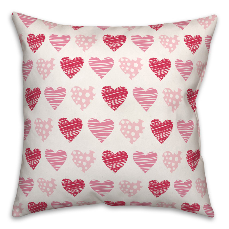 Tri Hearts Throw Pillow, 16" H x 16" W x 1.5" D