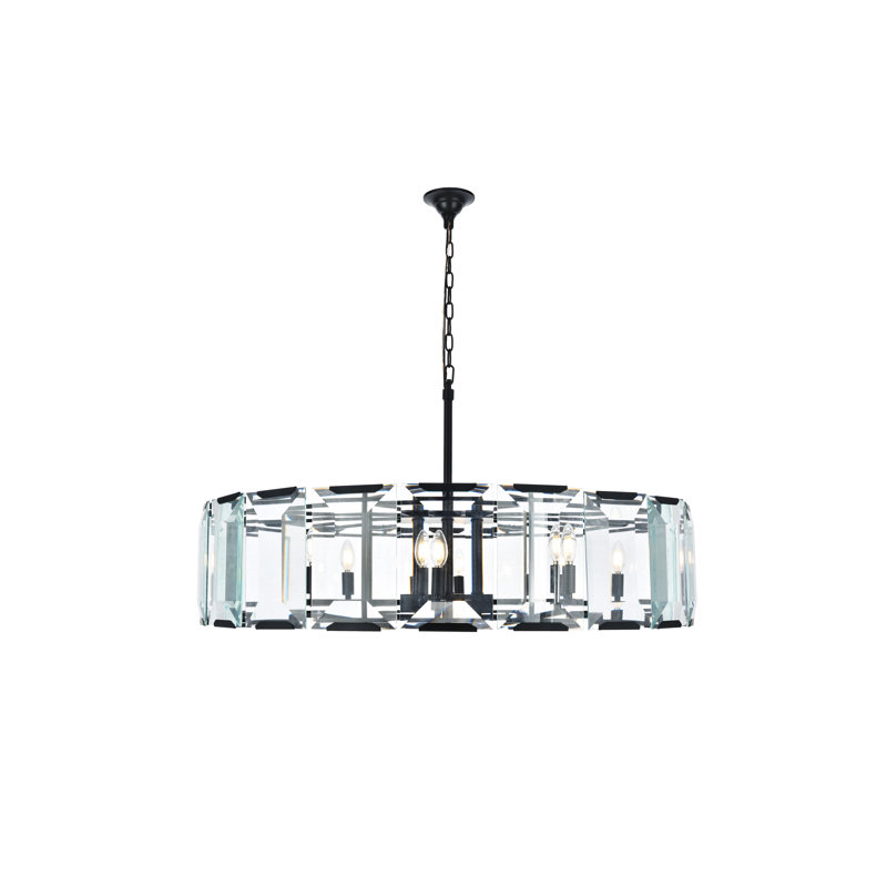 Lustre tambour unique à 10 lumières Fouke, Noir mat (mat)