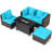 5 PCS Patio Furniture Set Heavy-duty Frame Rattan Sofa Set with 60,000 BTU Firepit Table Turquoise-2018112001