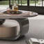 Table basse ovale moderne en faux marbre de 55 po avec base traîneau et tiroir de rangement, plateau en pierre frittée, table centrale d'inspiration rétro-924366958