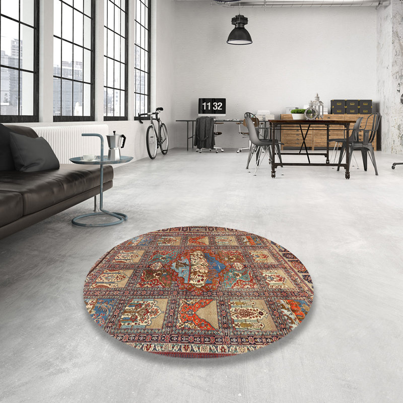 Tapis géométrique brun / beige, Rond 6 pi