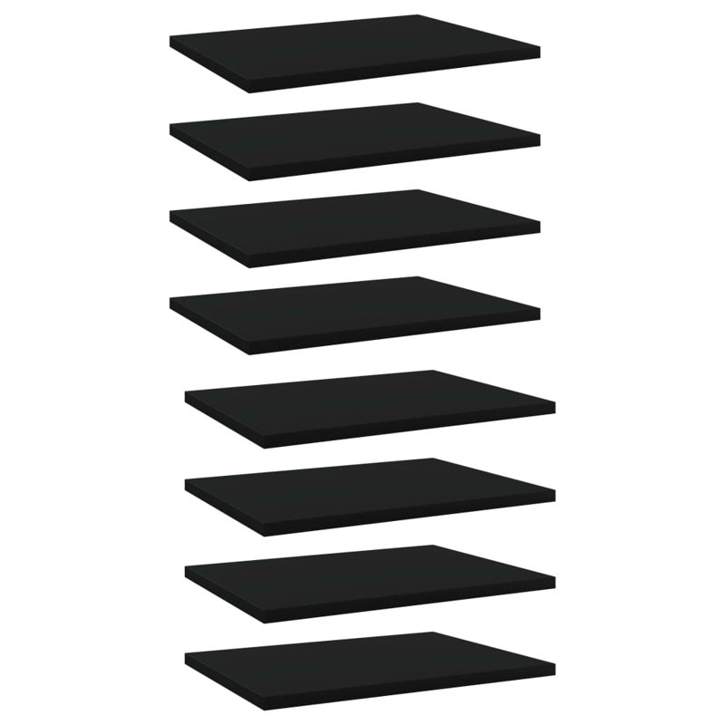 Bookshelf Boards 8 pcs Engineered Wood, Black, (8 Shelves) 0.59" H x 15.75" W x 11.81" D