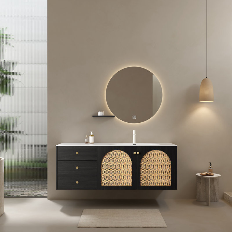 Meuble-lavabo mural 60 po avec lavabo et meuble de rangement mural en contreplaqué