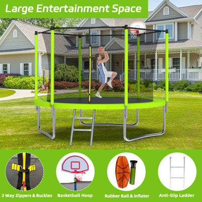 10 FT Recreational Trampoline for Kids with Basketball Hoop & Toddler & Ladder & Enclosure Net