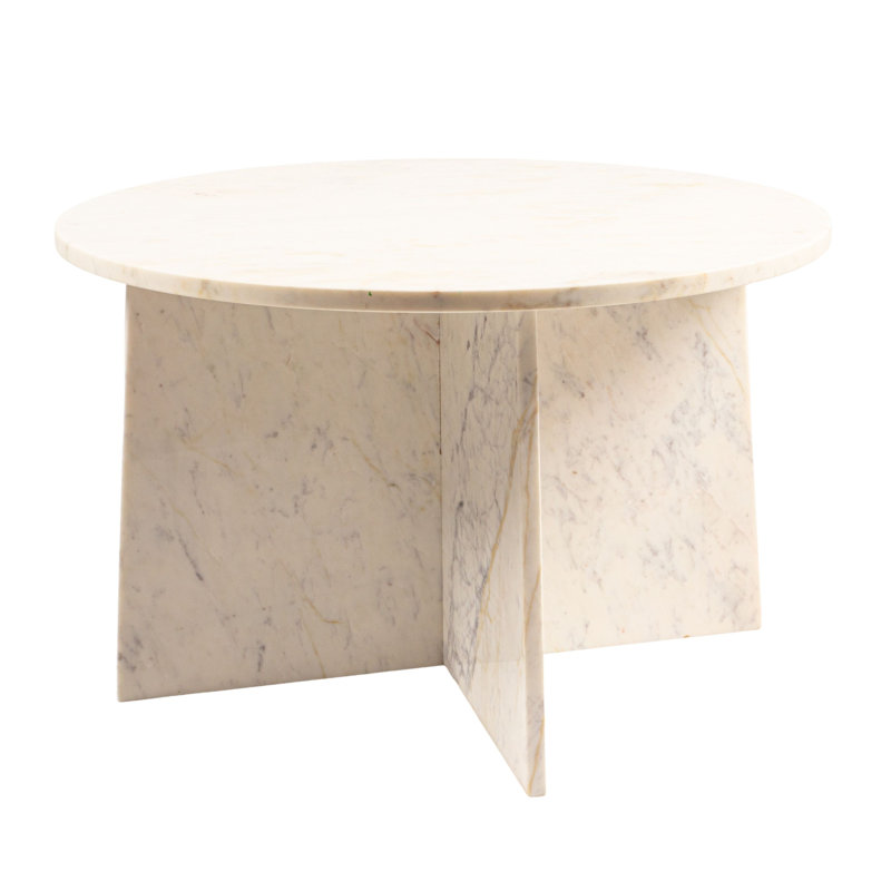 Table basse ronde en marbre avec base en croix imbriquée