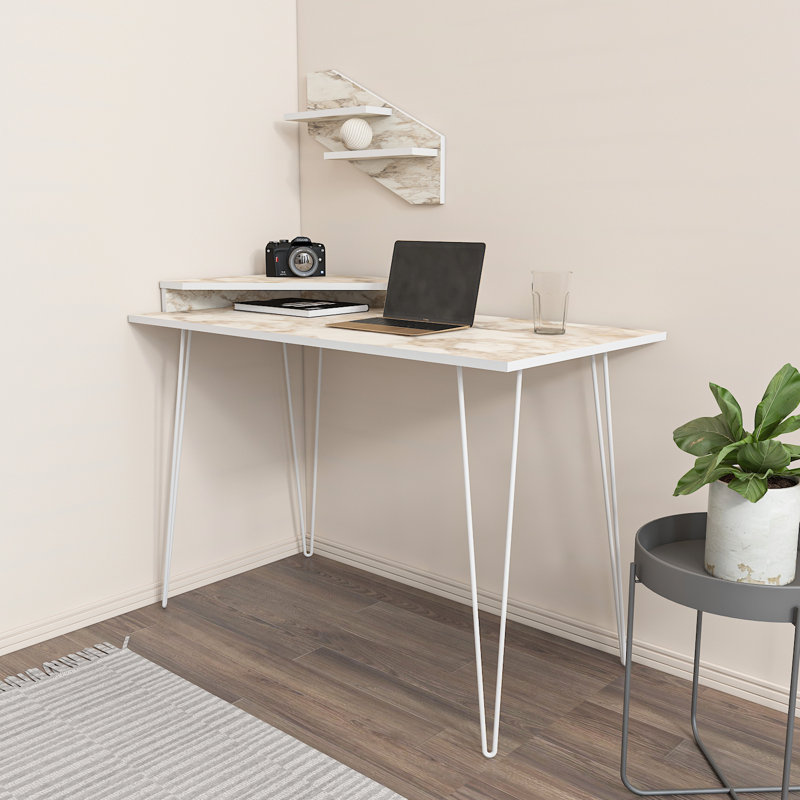 Alduina 120Cm W Rectangular Desk with Wallshelf, White