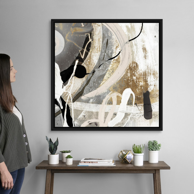 Tangled III - peinture sur toile, Toile avec cadre flottant, H 37,25 po x l 37,25 po, Noir
