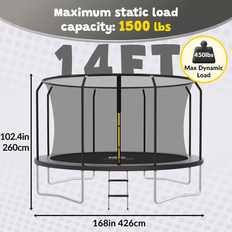 Trampoline noir Acwarm Home 2026 14Ft - 1500Lbs, Astm, avec ensemble de basketball léger à DEL, filet, échelle et coussin