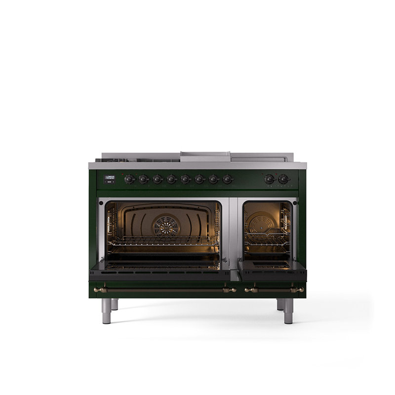 ILVE Nostalgie II Series 48 inch Dual Fuel Range with 5 Sealed Burners, Griddle, Frenchtop (Glass Door), Liquid Propane