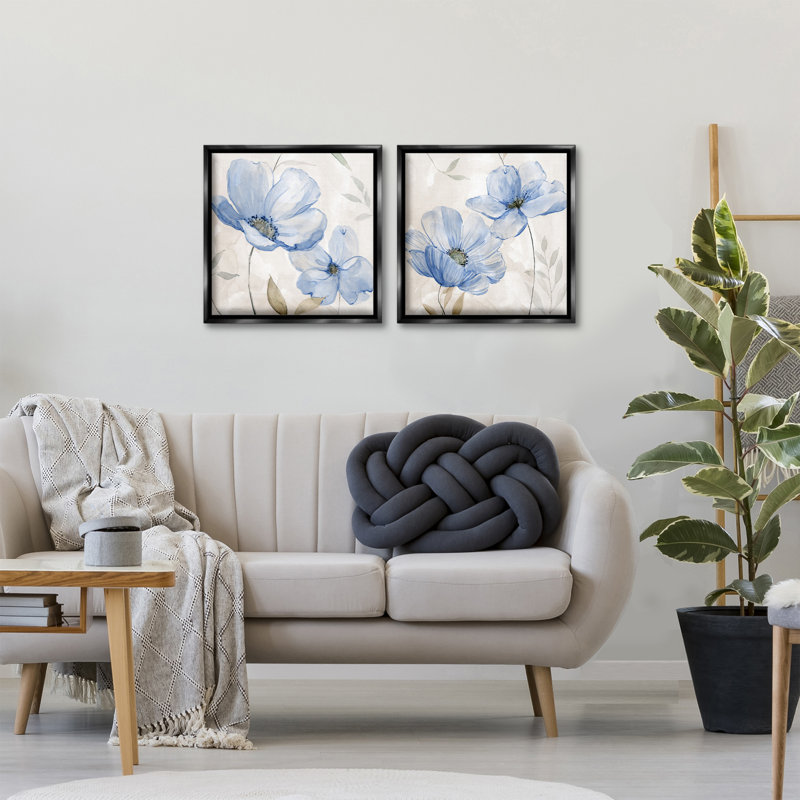 Ensemble de 2 toiles flottantes encadrées Blue Tone, Cadre flottant noir de jais, H 18 po x l 18 po