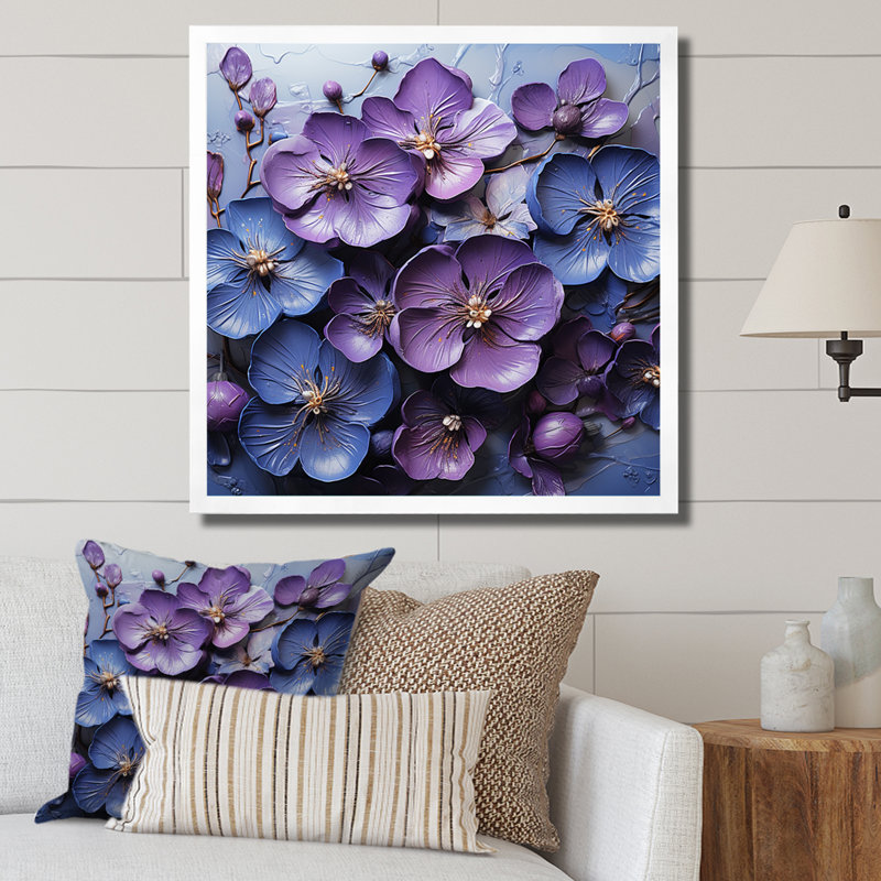 Royal Elegance - Violets, reproduction d'art mural, H 30 po x l 30 po x P 1 po, Cadre simple blanc