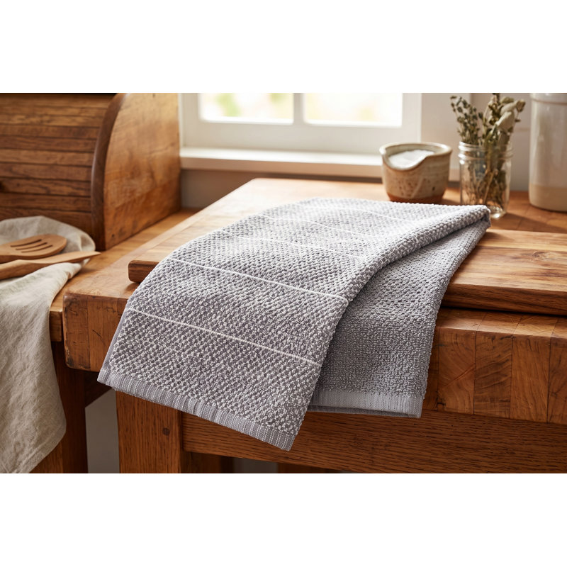 Lot de 2 torchons de cuisine absorbants S&CO en éponge 100 % coton, 40 x 60 cm, torchons tissés texturés pour sécher et nettoyer, gris chiné