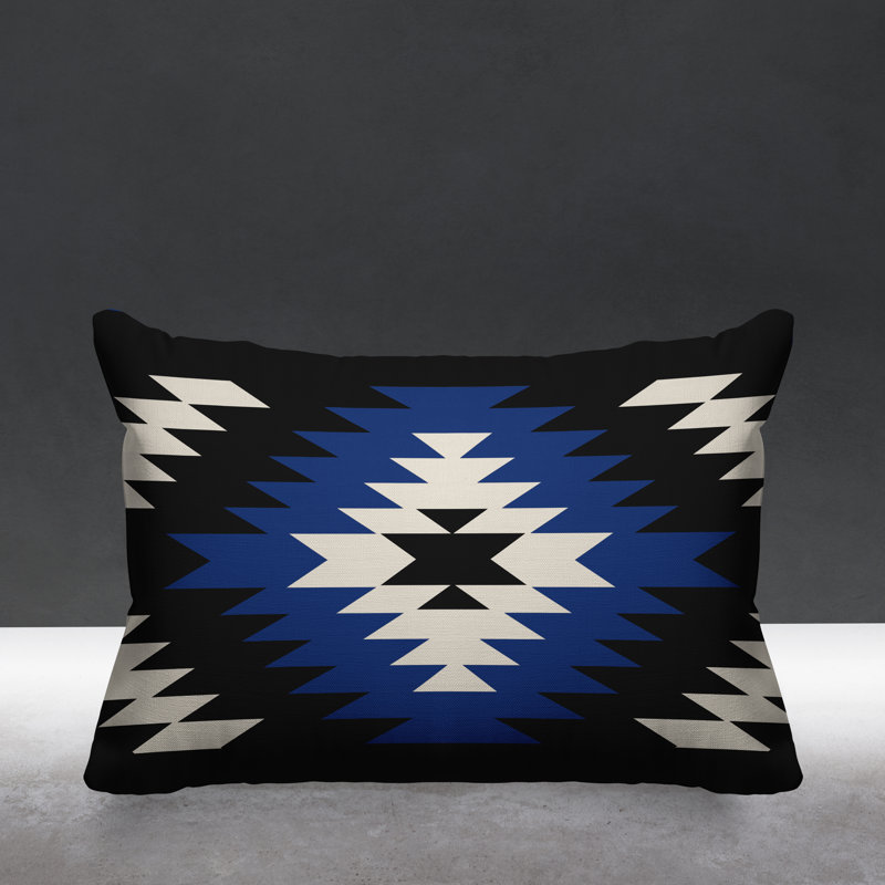 Coussin décoratif intérieur / extérieur Southwestern, Bleu marine, H 14 po x l 20 po