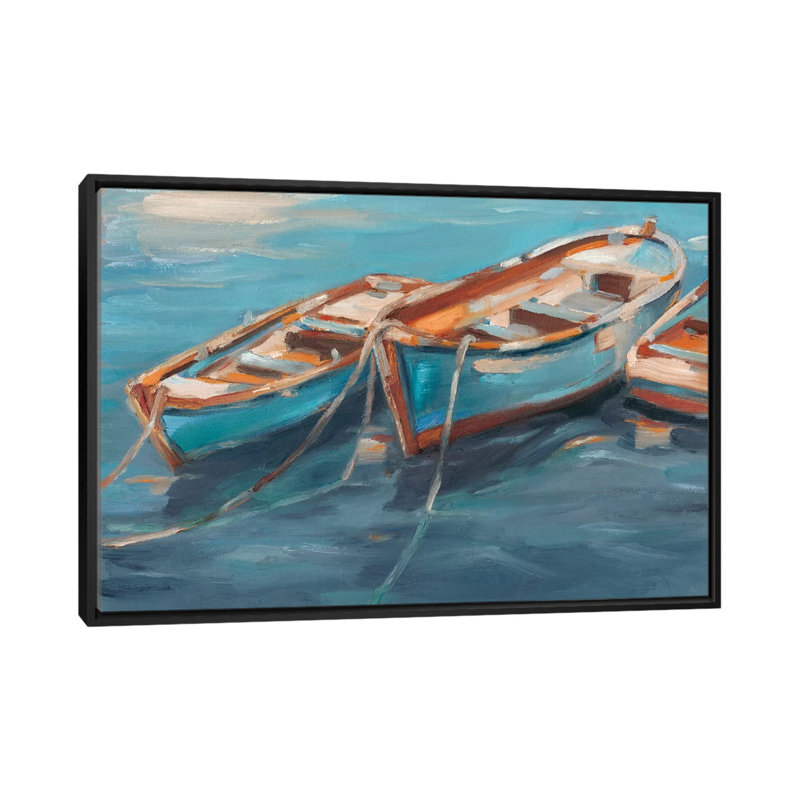 "Tefus Row boats I" par Ethan Harper, reproduction d’art, H 40 po x l 60 po x 1,5 po, Toile avec cadre noir, Pas de tapis