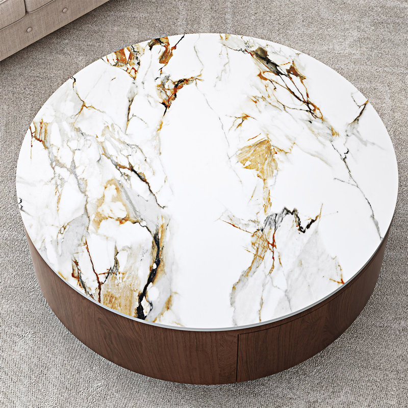 Table basse ronde avec tiroirs