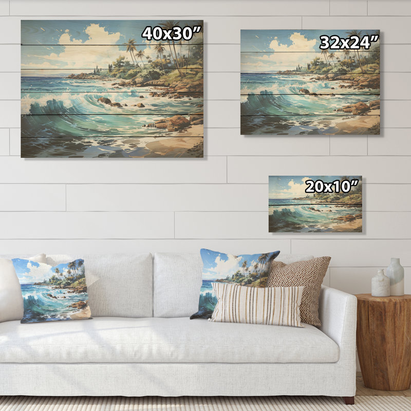 Palmiers turquoise et palmiers - palmiers et palmiers, art sur bois de pin naturel, H 10 po x l 20 po