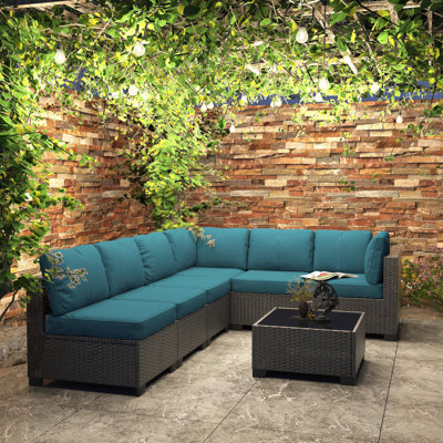 Patio Funiture Set 7 Pieces Outdoor Rattan With Detachable Soft Cushions Patio Conversation Sets Waterproof Patio Sectional Sofa