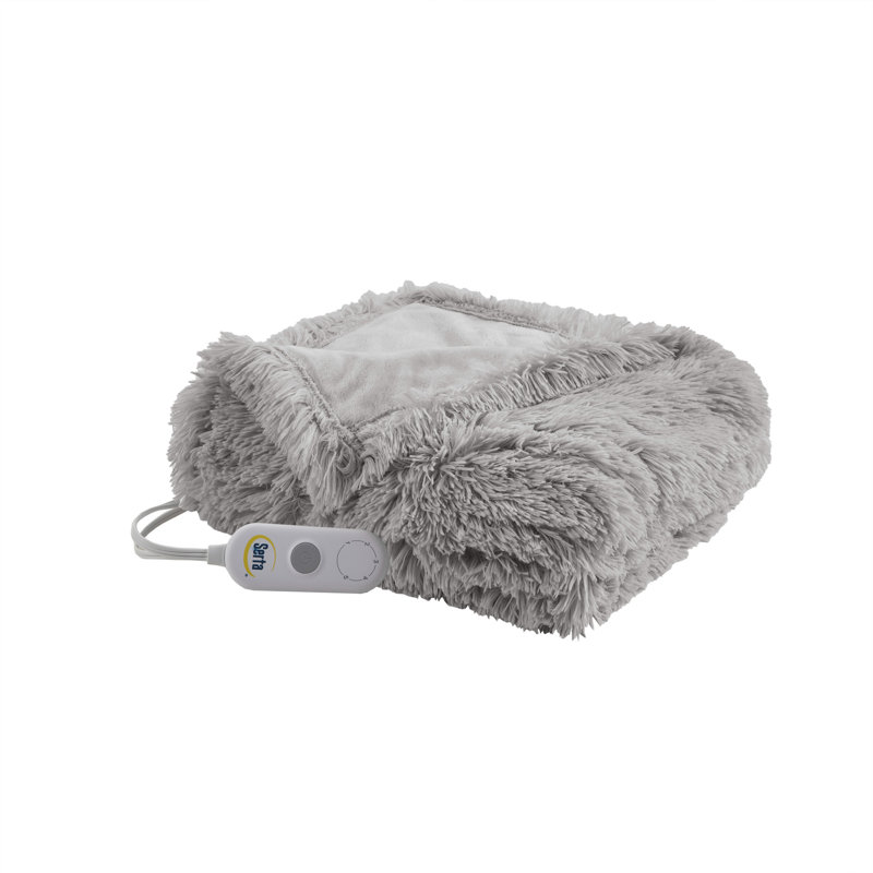 Jeté chauffant en fausse fourrure Serta Malea, Gris