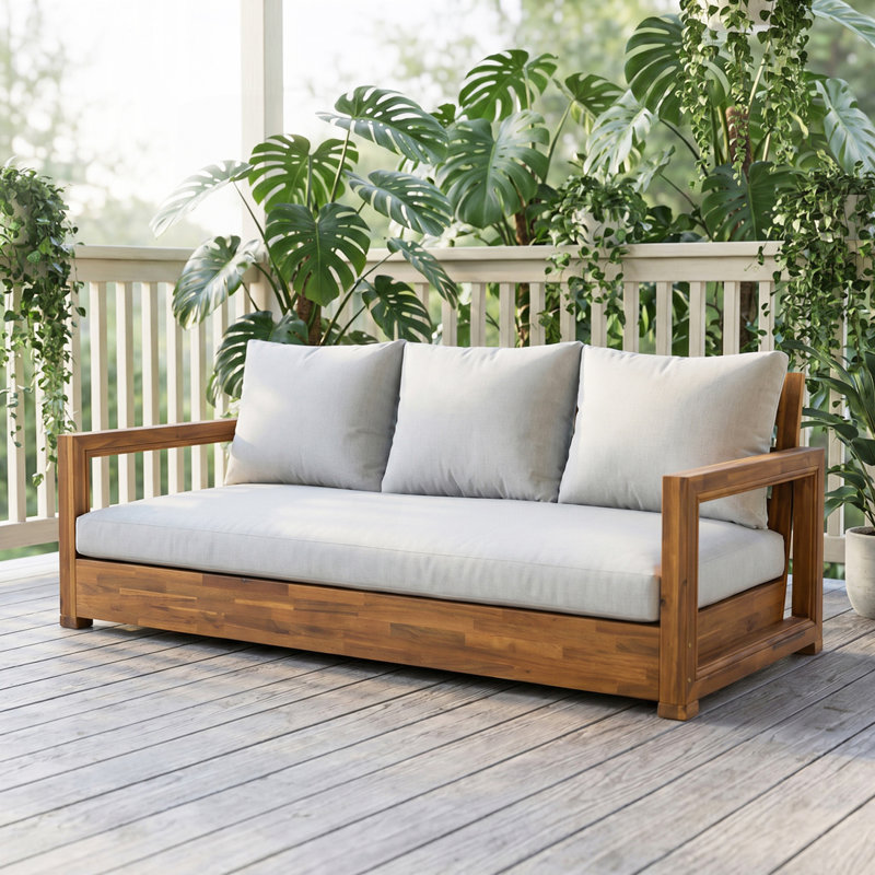Canapé de patio 3 places en bois d'acacia, Teck