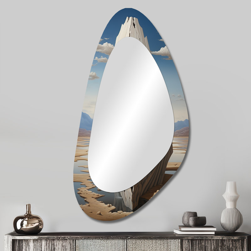 «Deangelis surréaliste Blue Eye Landscape», miroir mural asymétrique décoratif, miroir de forme unique moderne, impression d'art en métal