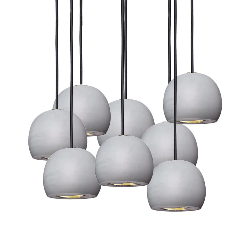 8 - Light Dimmable Dome Chandelier, 60" H x 24" W x 24" D, Black, Matte Gray/Brass