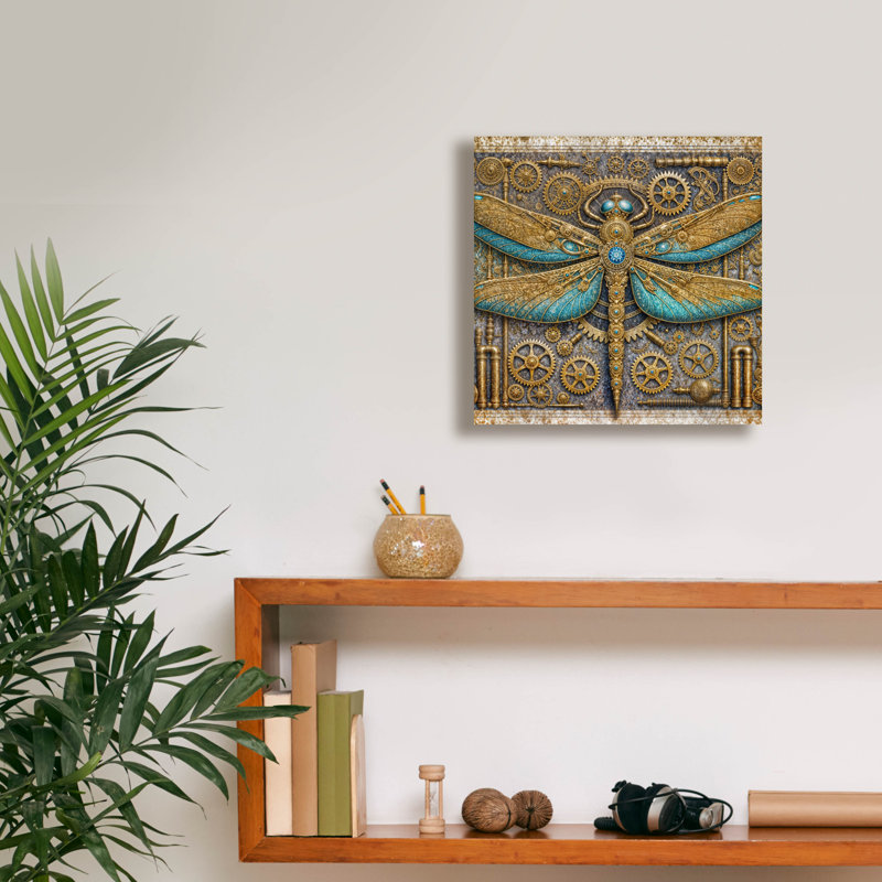 «Steampunk Dragonfly» par Rey Klimt, art mural sur toile, H 12 po x l 12 po