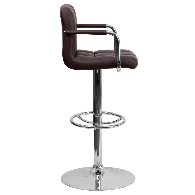 Elegant Adjustable Swivel Bar Stool in Quilted Brown Vinyl